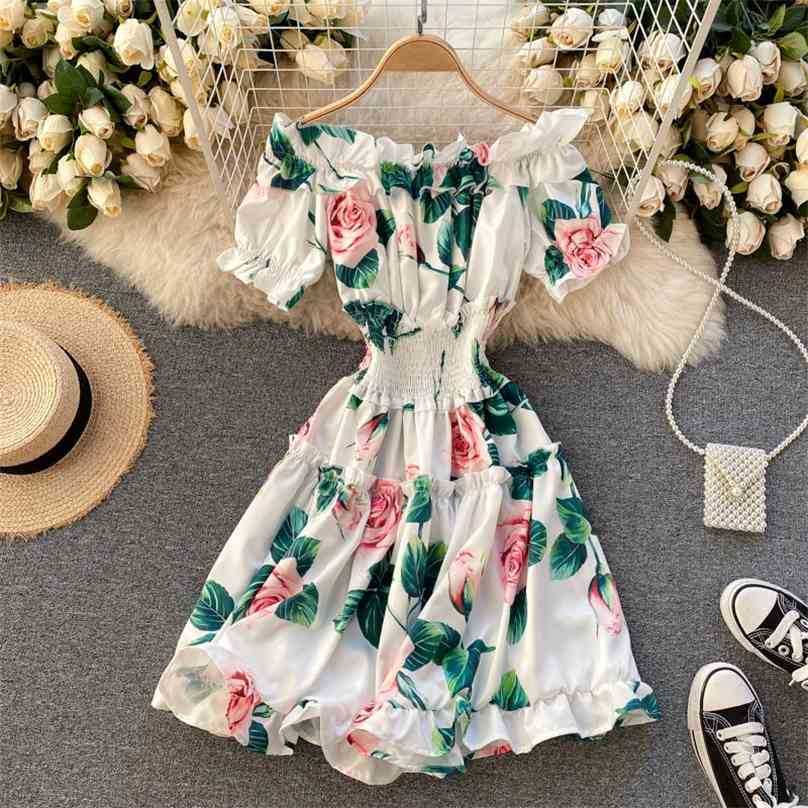 

Summer Beach Dress Women Sexy Off The Shoulder A Line Boho Dresses Ladies Elegant Floral Printed Short Robe Vestidos 210525, 327