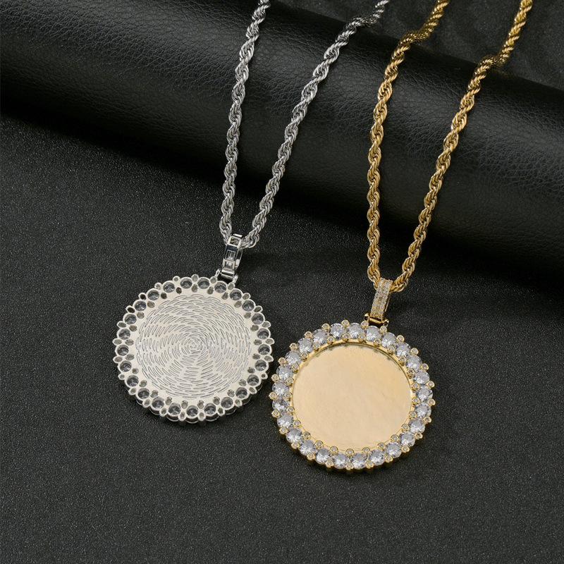 

Pendant Necklaces ALLME Unique Design Sparkly CZ Big Brass Metal Circle Coin Necklace For Women Ladies Titanium Steel Jewelry