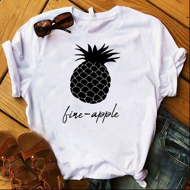 

pineapple fruit printed short sleeve women t shirts tee clothes graphic, White
