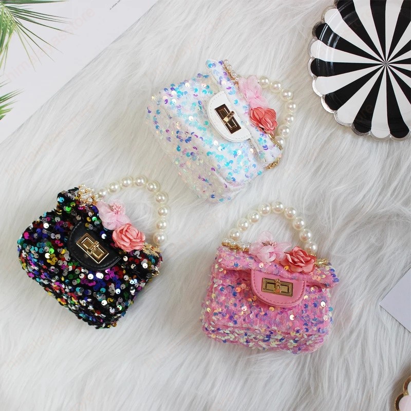 

Kids Mini Purses and Handbags Cute Princess Crossbody Bags for Baby Girls Small Coin Pouch Girl Party Pearl Hand Bags Gift