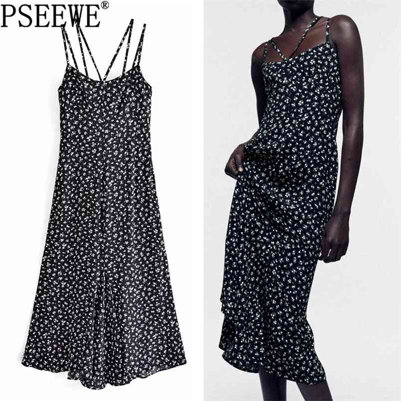

Black Floral Long Dress Women Cut Out Slip Summer Woman es Backless Sexy Party es Strap Midi 210519