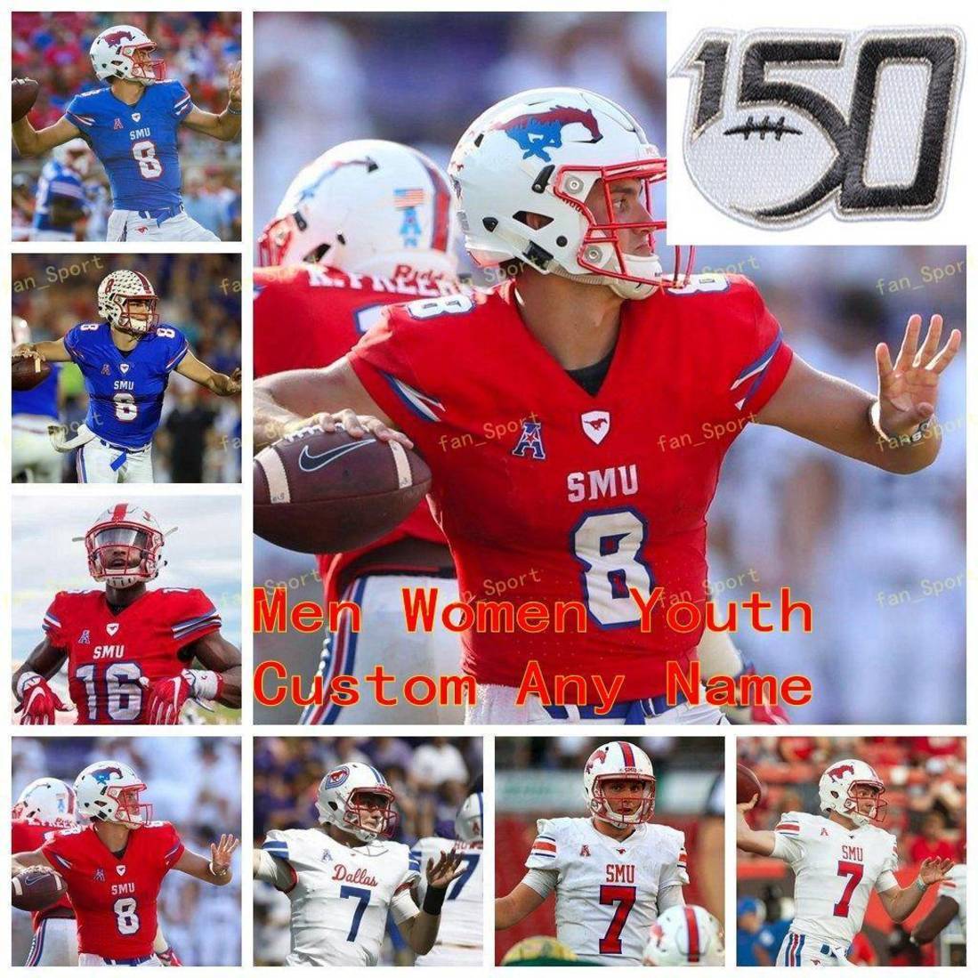

NCAA College Jerseys SMU Mustangs 2 Patrick Nelson 35 Delontae Scott 23 Clemons 97 Turner Coxe 19 Eric Dickerson Custom Football Stitched, As