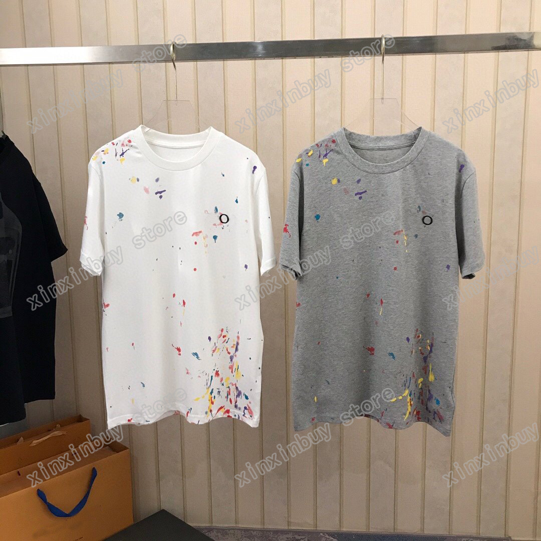 

21ss men printed t shirts polos designer crayon Color painting letter watercolor paris clothes mens shirt tag Loose style black white 06