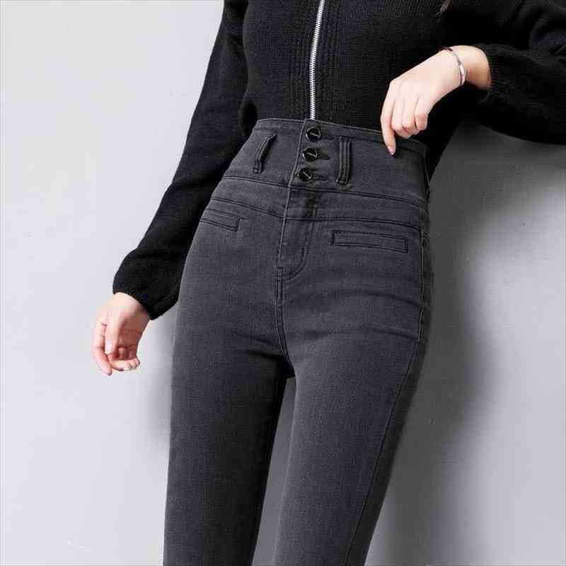 

pants black winter high waist womens jean autumn skinny pencil trousers pantalones vaqueros mujer, Blue