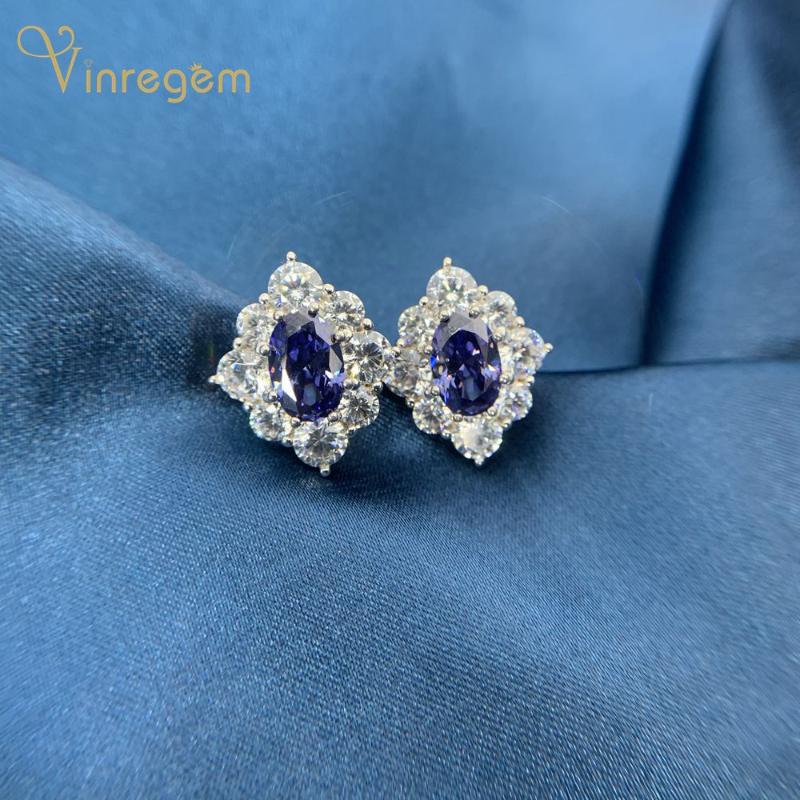 

Stud Vinregem Vintage 925 Sterling Silver Oval Cut Sapphire Moissanite Gemstone Wedding Engagement Ear Studs Earrings Fine Jewelry, Golden;silver