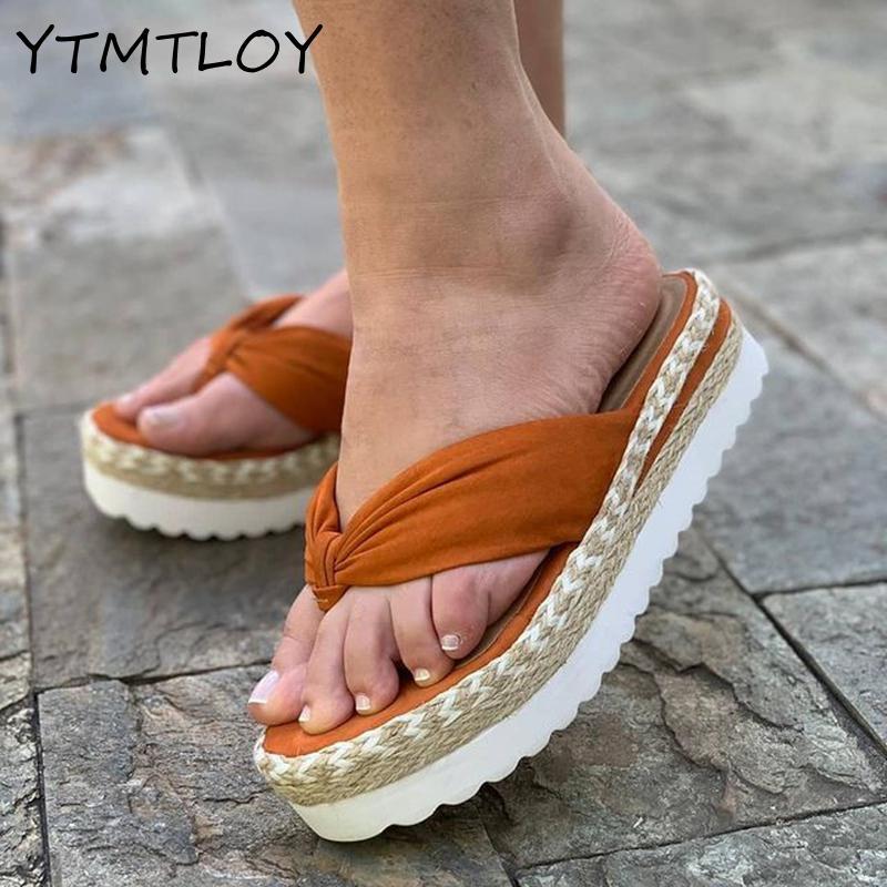 

Rope Sponge Cake Thick-soled Sandals And Slippers Women's Summer One-word Straw Large Size, Black