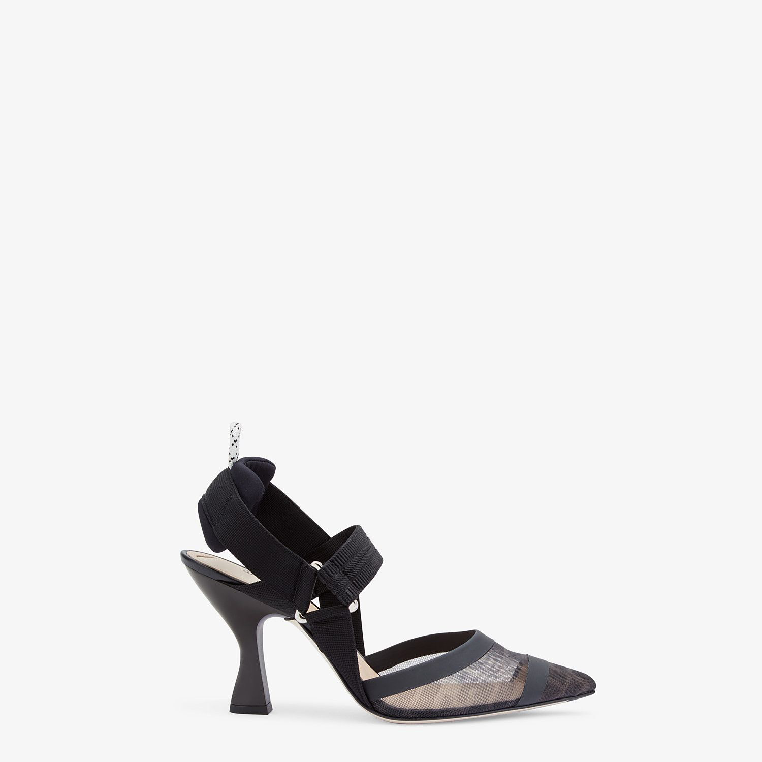 

Fashion Season Shoes Roma Colibri Pumps Black Leather Tech Mesh High-heeled Slingbacks Elasticated Ribbons