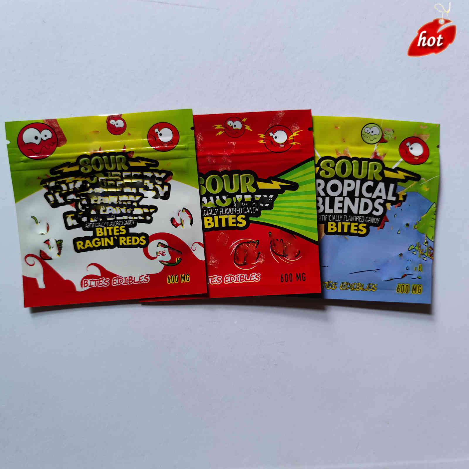 

In stock 2021 EMPTY packaging bags Sour Tropical Blend 600mg Candy Gummy Bites Edibles Gummies mylar bag Smell proof Baggies california 04WU