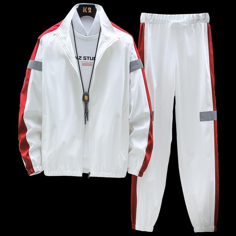 

printed jackets pants sportwear men tracksuit sets with a reflective strip male couples sweat suits size  6xl, Gray