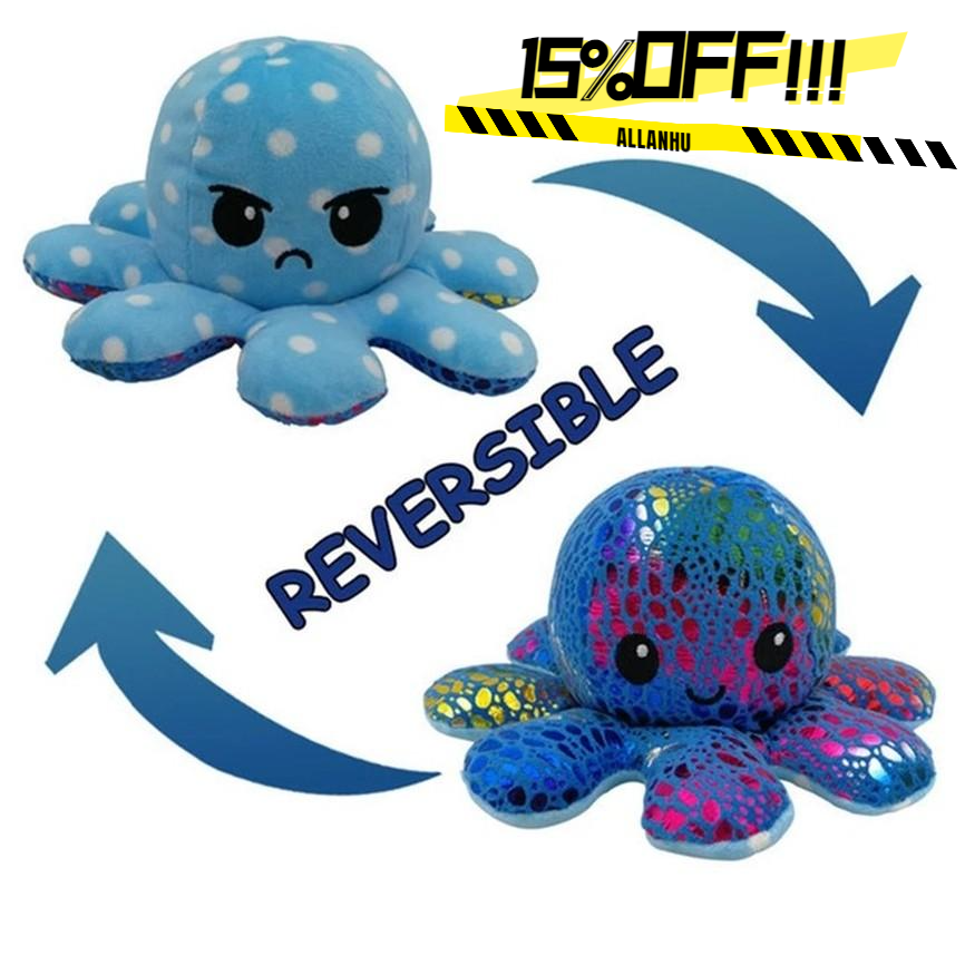 

24h Shipping Reversible Flip Octopus Stuffed Dolls Soft Double-sided Expression Plush Toy Baby Kids Gift Doll Halloween New Year Christmas Birthday Gifts 4966