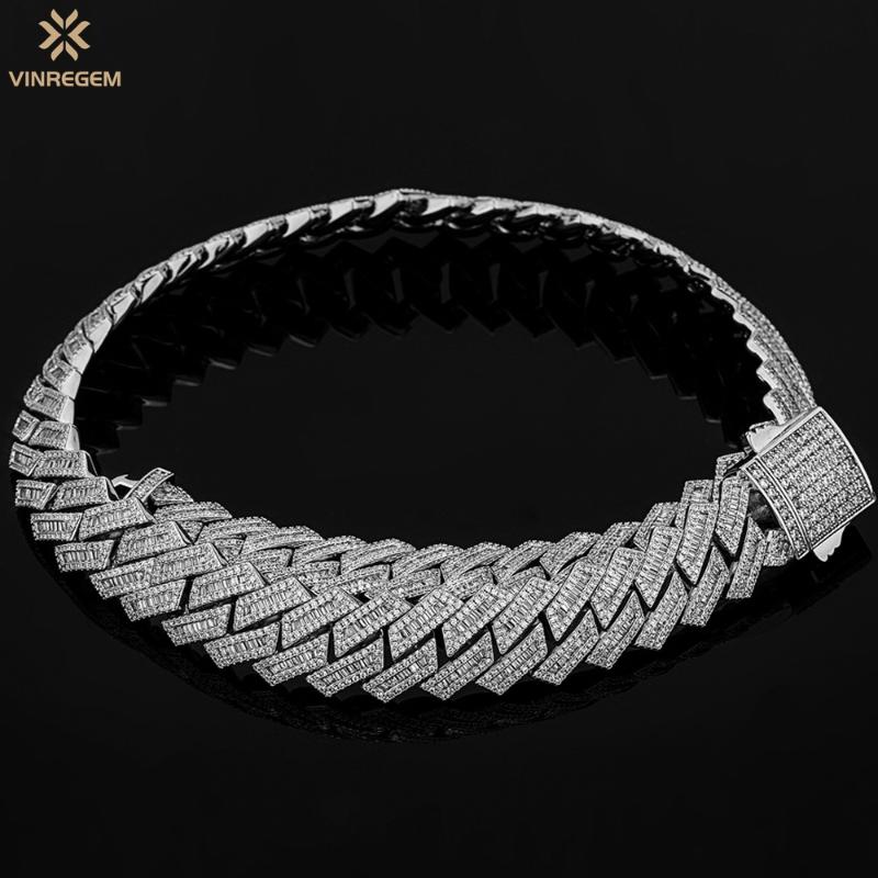 

Chains Vinregem Hip Hop Rock 925 Sterling Silver Irregular Created Gemstone Men's Cuba Chain Necklace Bracelet Fine Jewelry