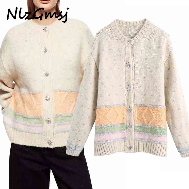 

Sweater Women Buttons Cardigan Knitting Spring Splicing Color Jumper Casual Female Outerwear Tops 210628, As picture