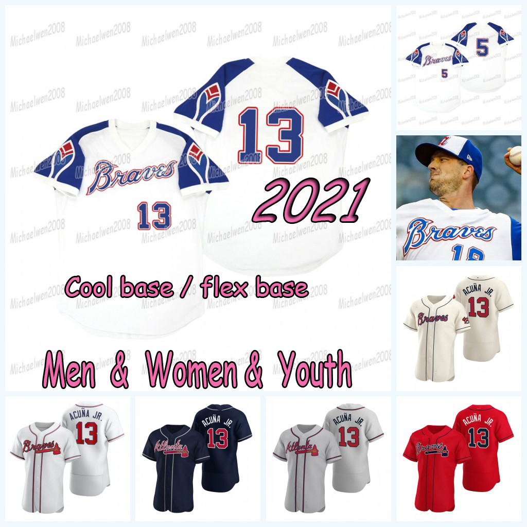 

13 Ronald Acuna Jr. Atlanta 2021 Throwback Jersey Freddie Freeman Austin Riley A.J. Minter Will Smith Alex Jackson Kyle Wright Ozzie Albies Dansby Swanson Nate Jones, Mens 2020 authentic