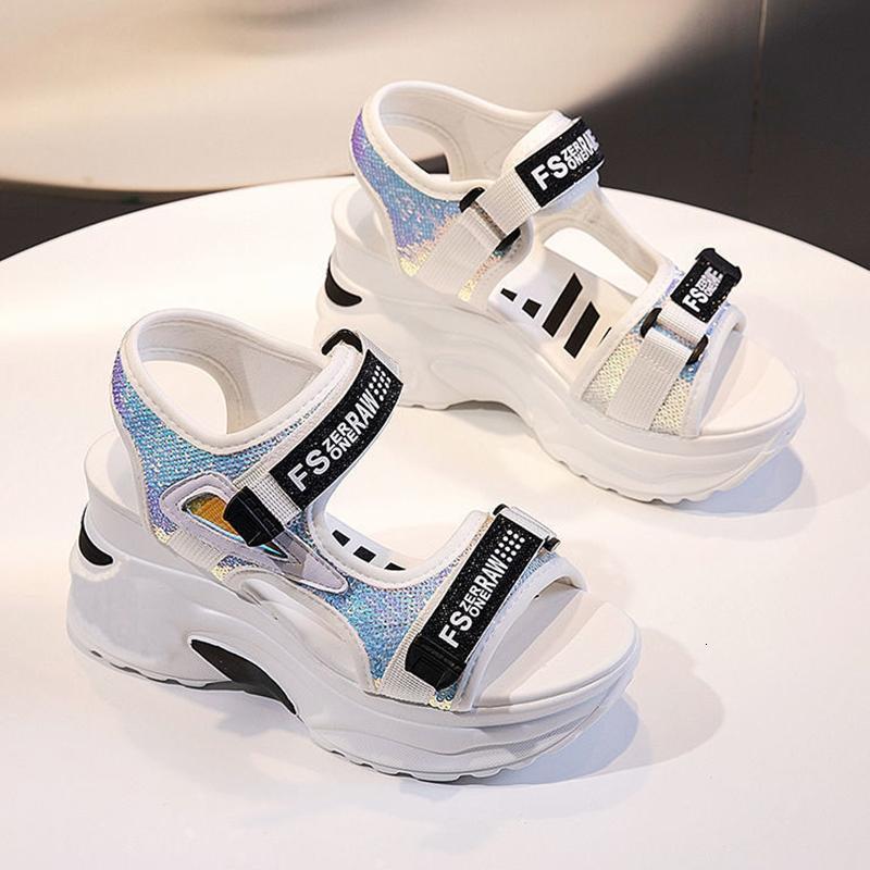 

Sandals Bling Hook & Loop Mixed Colors Hollow Roman Designer Wedge Non-Slip Increase Shoes 8CM Fashion Platform Beach 2ZIT, Black