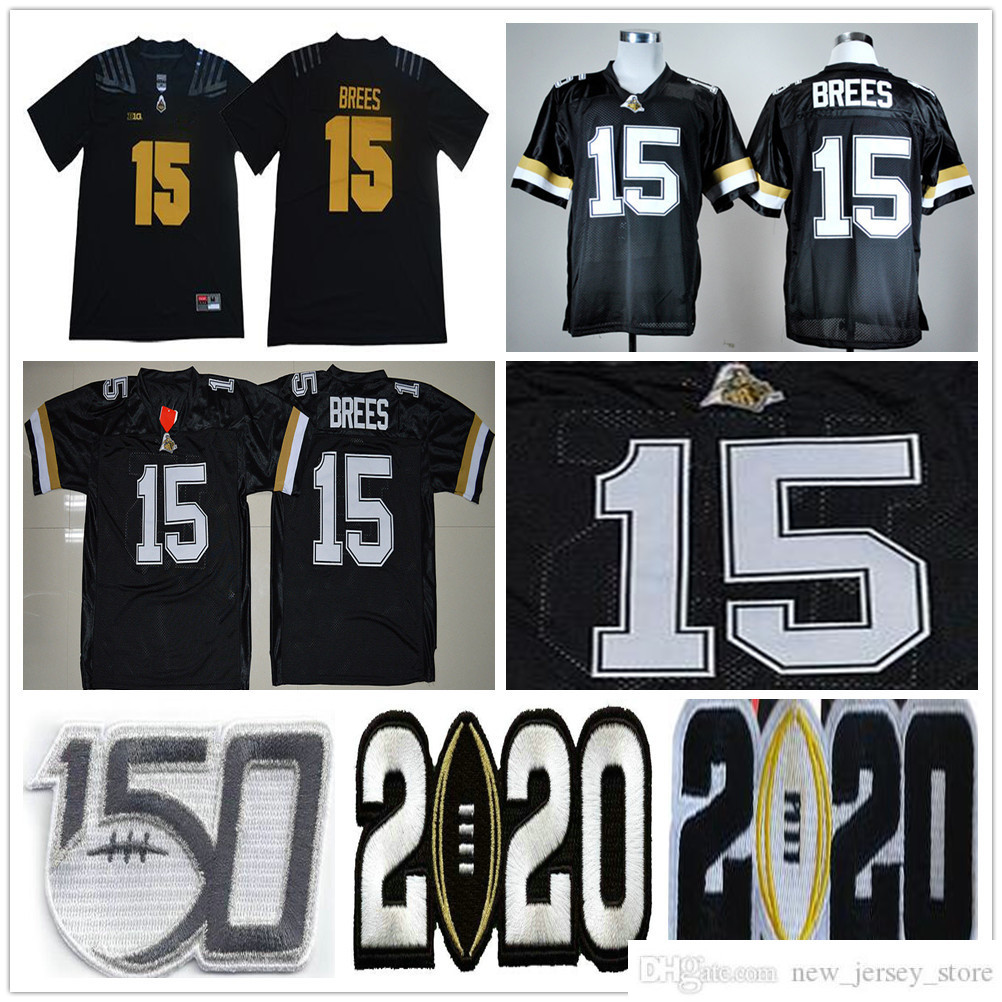 

NCAA Purdue Boilermakers College Football Wear #15 Drew Brees Jersey Home Black Stitched University Jerseys Men Sizes -XXXL, Blue
