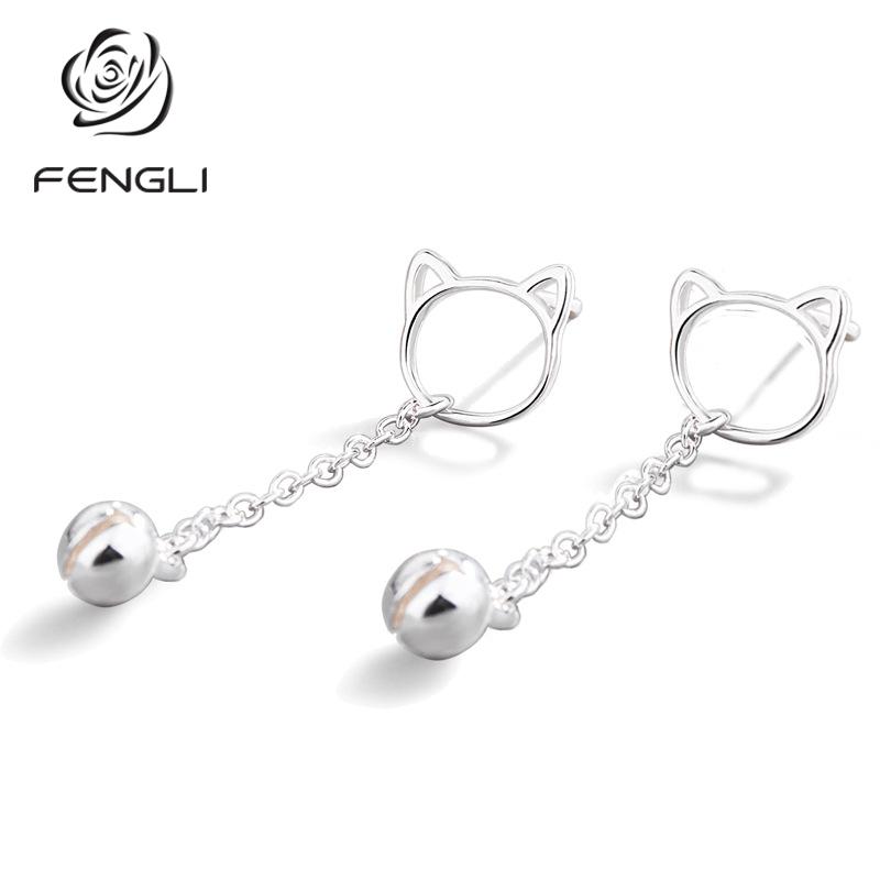 Stud FENGLI Beautiful Korean Style Cat Bell Women Temperament Earring Unique Long Personality Earrings For Girls-image-706816865