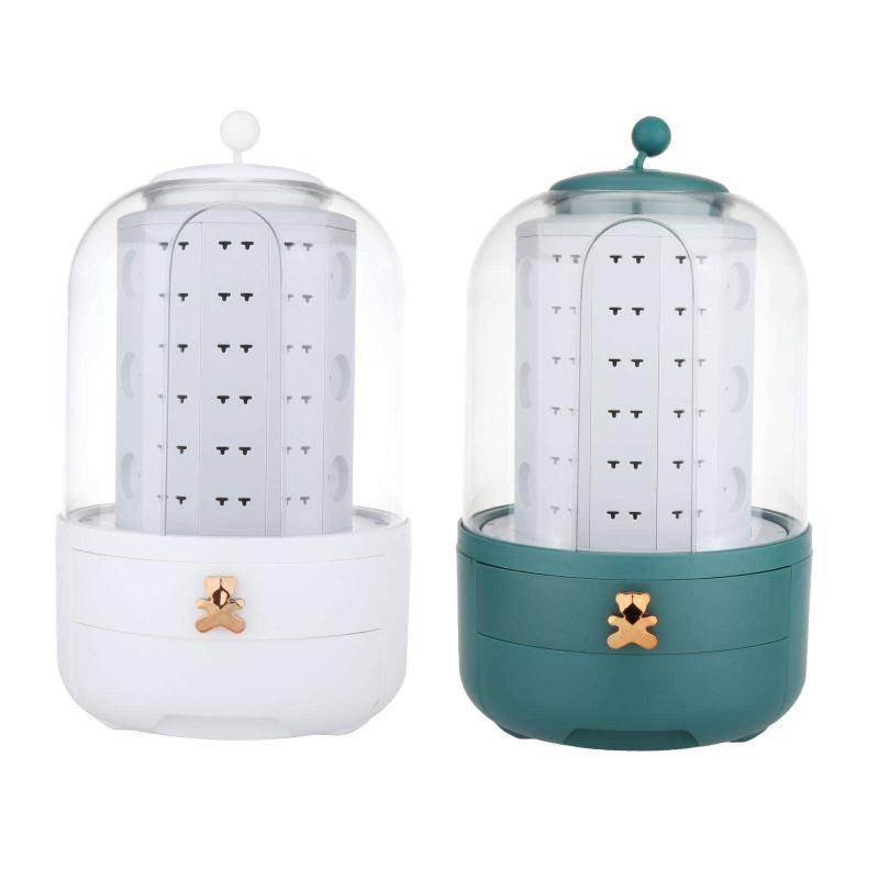 

Jewelry Pouches, Bags Rotatable Box Dustproof Cover With Drawer Necklace Earrings Display Stand Organizer For Storage