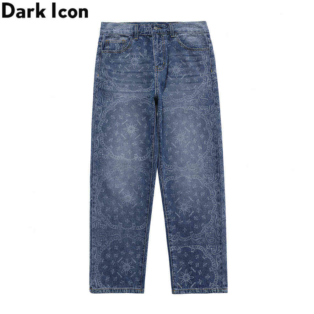 

Bandana Printed Denim Pants Men Women Loose Street Fashion Mens Jeans 210603, Black