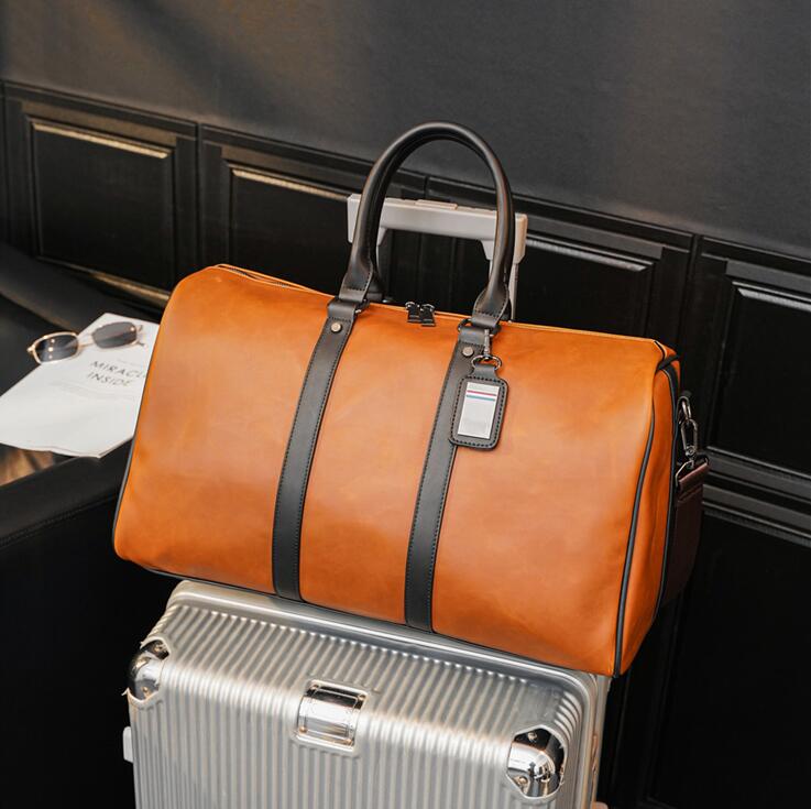 

Factory wholesale men bag simple belt decoration horizontal luggage outdoor fitness travel contrast retro handbag street fashion leather handbags, Yellow