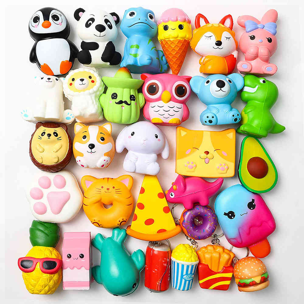 

25pcs Jumbo Squeeze Toys and 5pcs Mini Food Squeeze Scented Panda Donuts Bunny Toys for Children Home Decor Toy Gifts Q0423