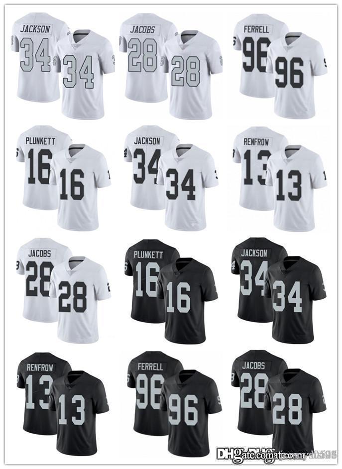 

Men Women Las Vegas Raiders 34 Bo Jackson 28 Josh Jacobs 16 Jim Plunkett 13 Hunter Renfrow 96 Clelin Ferrell Football Jerseys, Black;red