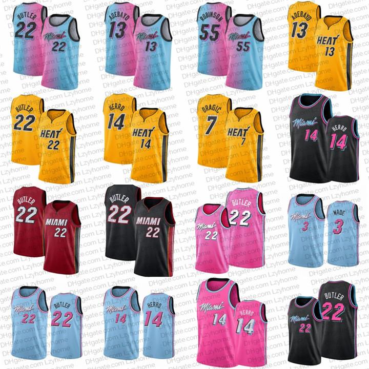 

Stitched 14 Tyler Herro Basketball Jerseys Jimmy 22 Butler Dwyane 3 Wade Pink Edition Miami Heat Nba Men Bam 13 Adebayo jersey B, Black;red