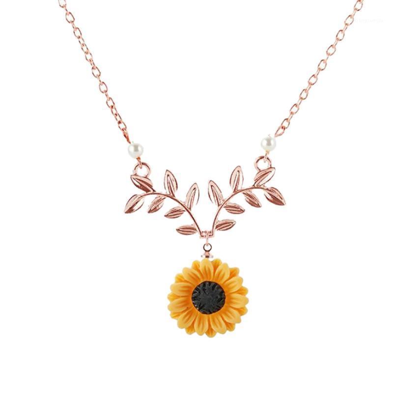 

Pendant Necklaces Fashion Necklace For Women Yellow Gold Plated Sunflower Leaf Branch Charm Long Jewelry Accessories Gifts, Silver