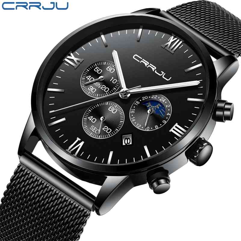 

erkek saat CRRJU Fashion Sports Quartz Calendar Window Clock Mens Watches Top Brand Luxury Military Leather Waterproof Watch men 210517, Leather rose black