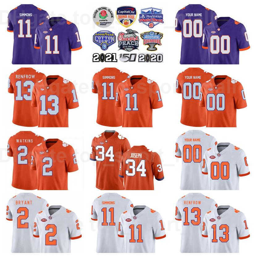 

NCAA College Clemson Tigers 2 Sammy Watkins Jersey Men Football 11 Isaiah Simmons 13 Hunter Renfrow 8 Deon Cain 34 Kendall Joseph 1 James Davis University High/Top, Purple