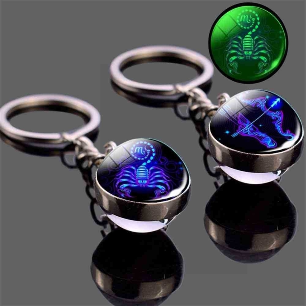 

Newest Luminous 12 Constellation Key Ring Children's LED Double Convex Round Glass Ball Key Chain Nigh Light Boys Grils Pandent Accessories G72DTIQ, Purple libra