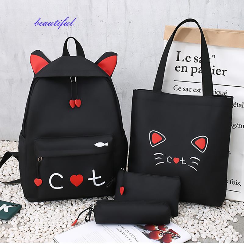 

School Bags 4 Piece Set Schoolbags For Teenage Girls Cute Print Women Backpack High Quality Female Shoulder