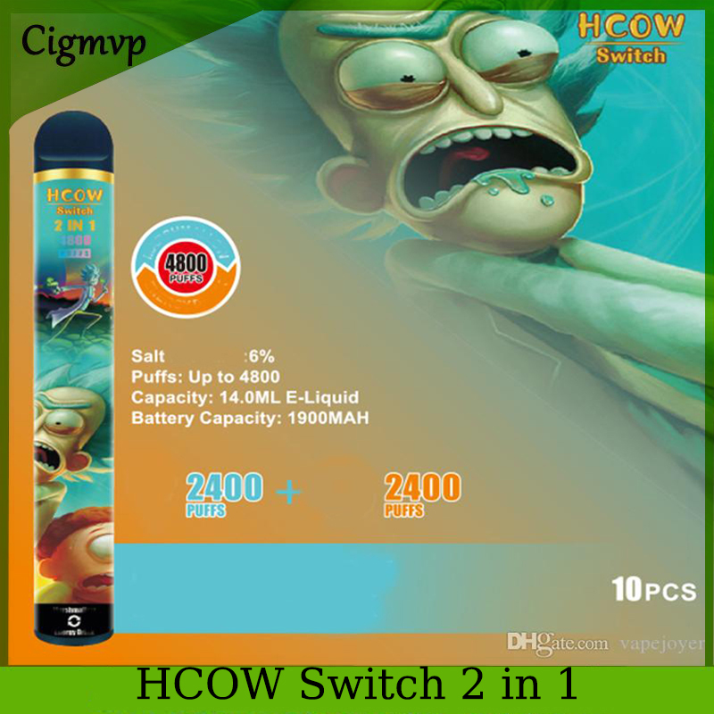 

HCOW SWITCH 2IN1 4800 PUFFS disposable vape double Cigarette Pre-filled 14ml 1900mAh 8 colors Battery VCAN Shine R and M