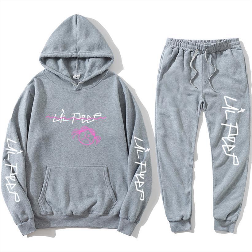 

rip lil peep sudadera mens tracksuits con capucha conjuntos de para hombre mujer invierno clido polar sudaderas pantalones trajes hip, Gray