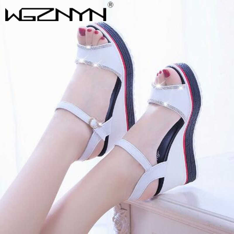 

2021 NEW Wedges Crystal Sandals Woman Fashion Summer Heels Women's Ankle Buckle Strap Shoes for Female Footwear Peep toe Sandals Y0721