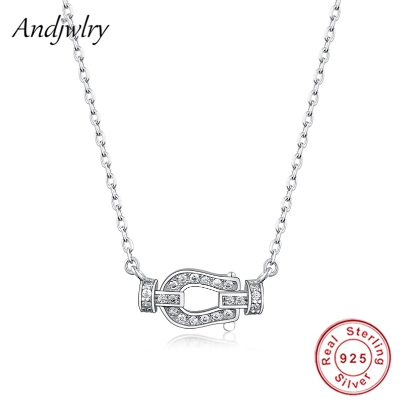 

925 Sterling Silver Horseshoe Necklaces Pendant With Clear CZ Women DIY 925 Fine Jewelry Berloque 210721