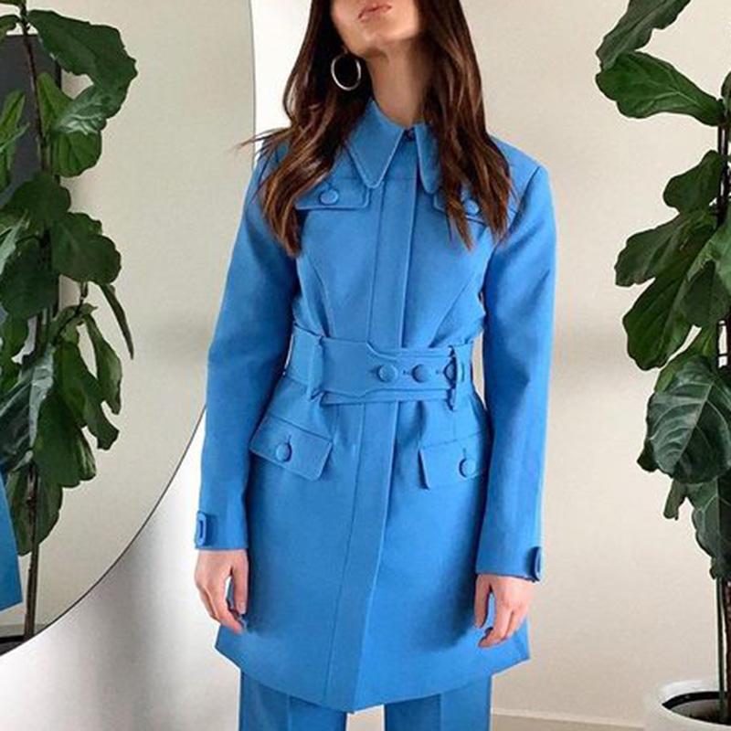 

Fashion Collected Waisted Blazers Women Elegant Turn Down Collar Pockets Jackets Office Lady Long Suits Ladies Women's &, White;black