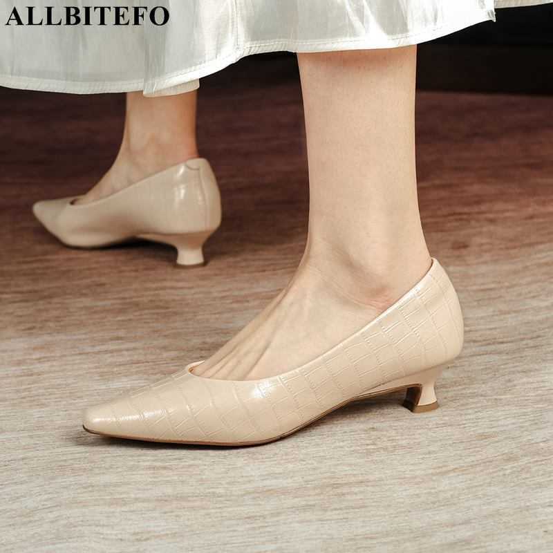 

ALLBITEFO simple comfortable real genuine leather women heels shoes fashion street outdoor high heel shoes office work shoes 210611, As picture