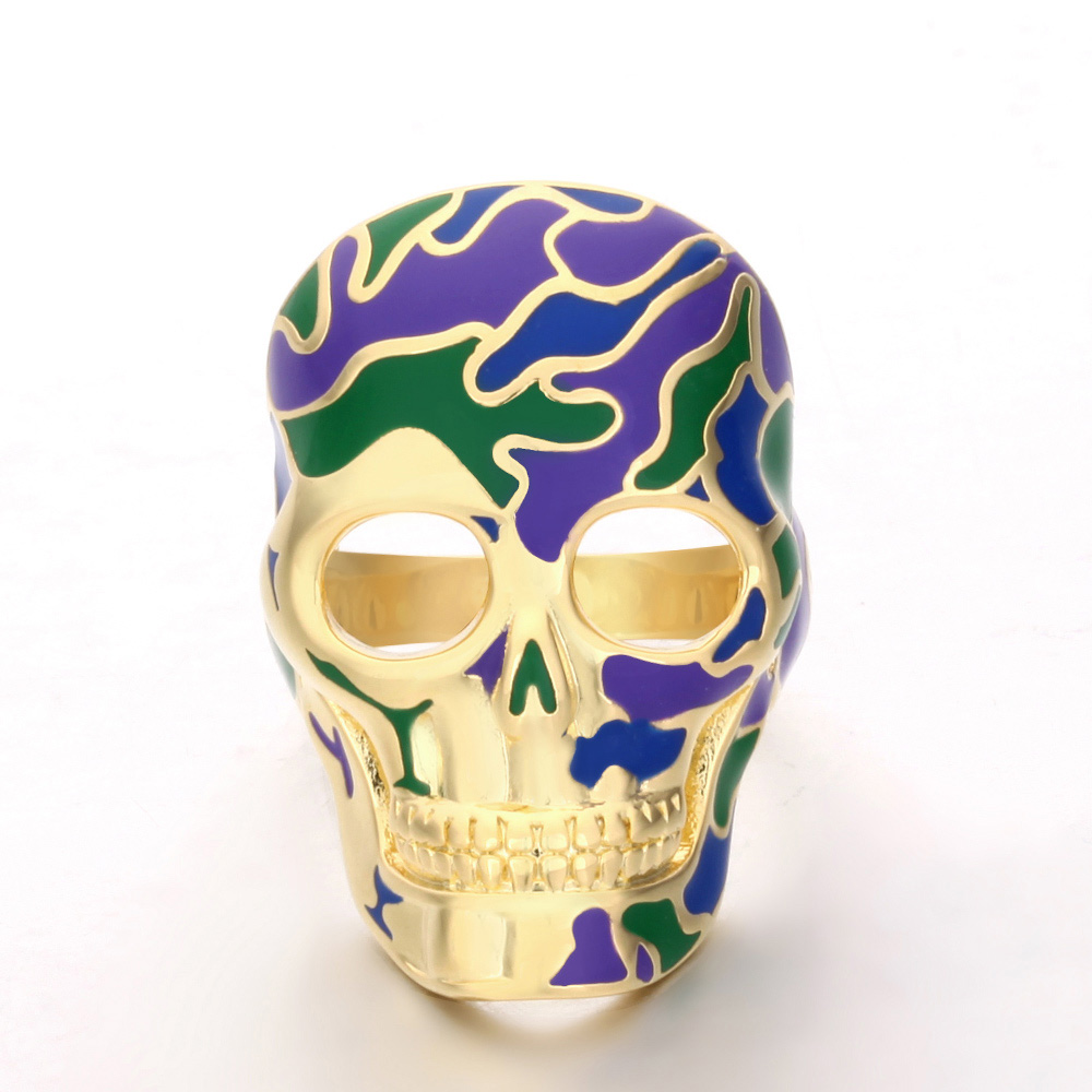 

VAROLE Classic Punk Enamel skull Rings for Halloween Gift Style Scary Colored Ring Women Copper Jewelry Accessories Wholesale