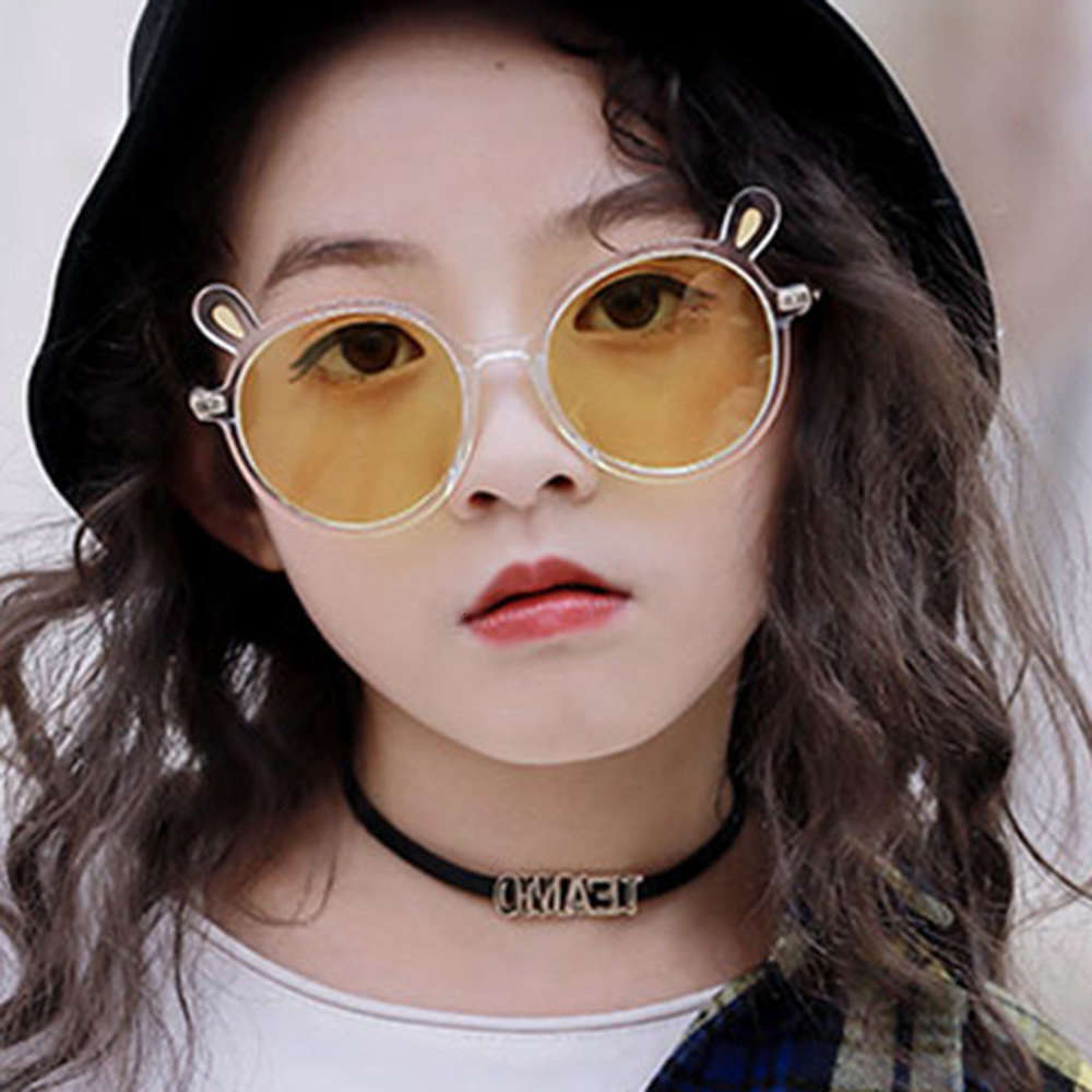 

sunglasses trend sunglasses Fashion cute bear ear round frame transparent cartoon children's glasses, Blue