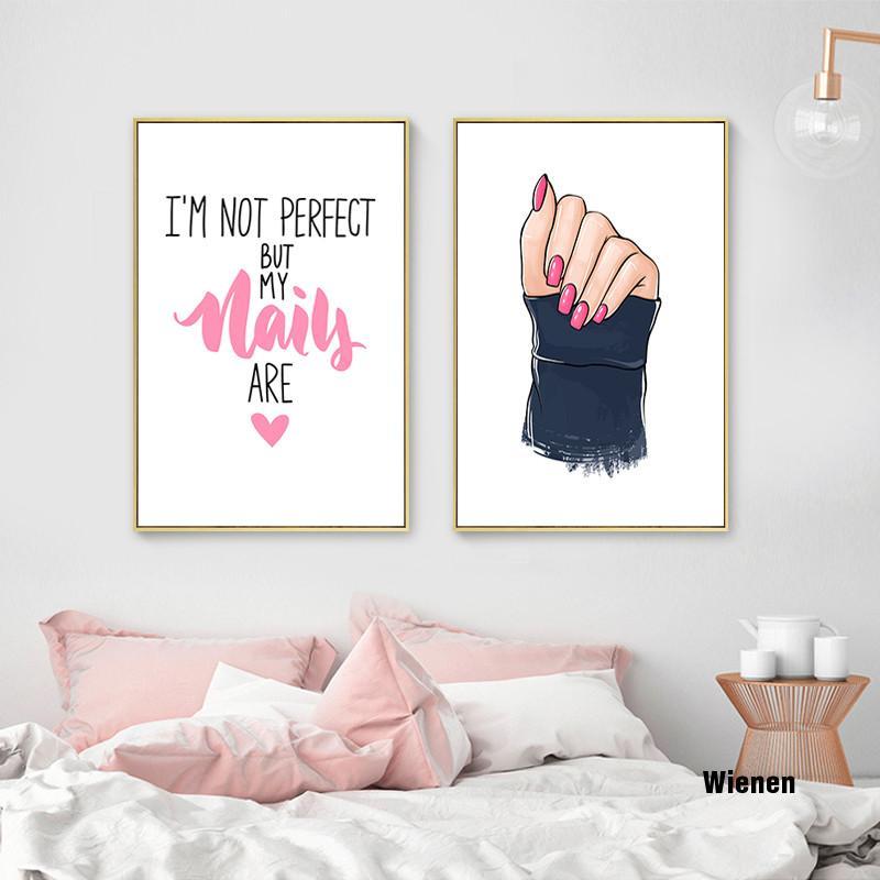 

Paintings Girl Beauty Salon Fashion Canvas Painting Nails Art Picture Wall Decor Pink Makeup Quote