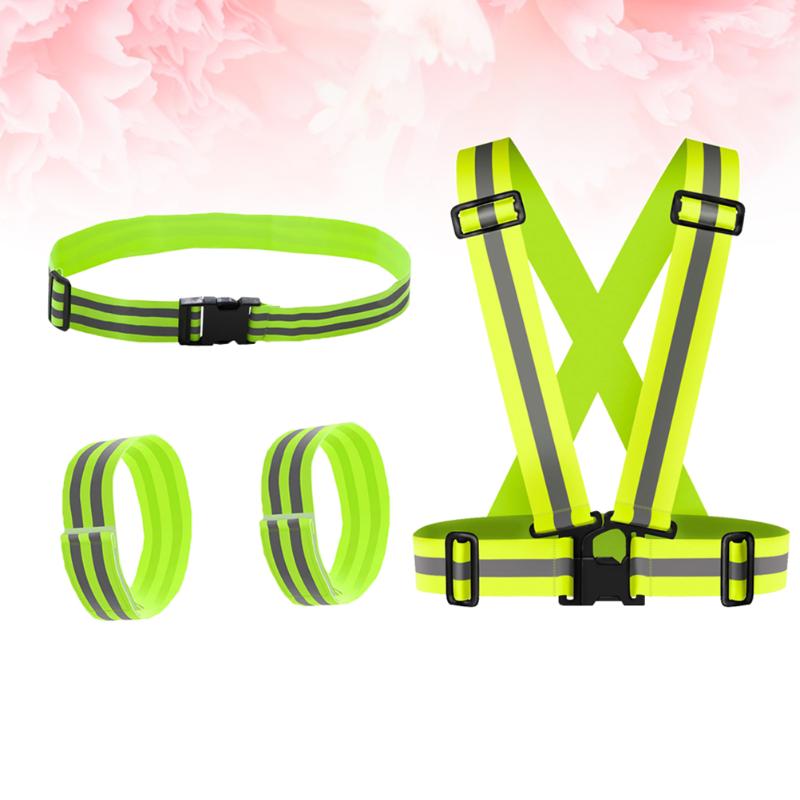 

Hunting Jackets 4 Pcs Reflective Clothes Accessory Elastic Safety Vest Waist Belt Wrist Band For Night Running Cycling Walking -1 Vest+1, Camo;black