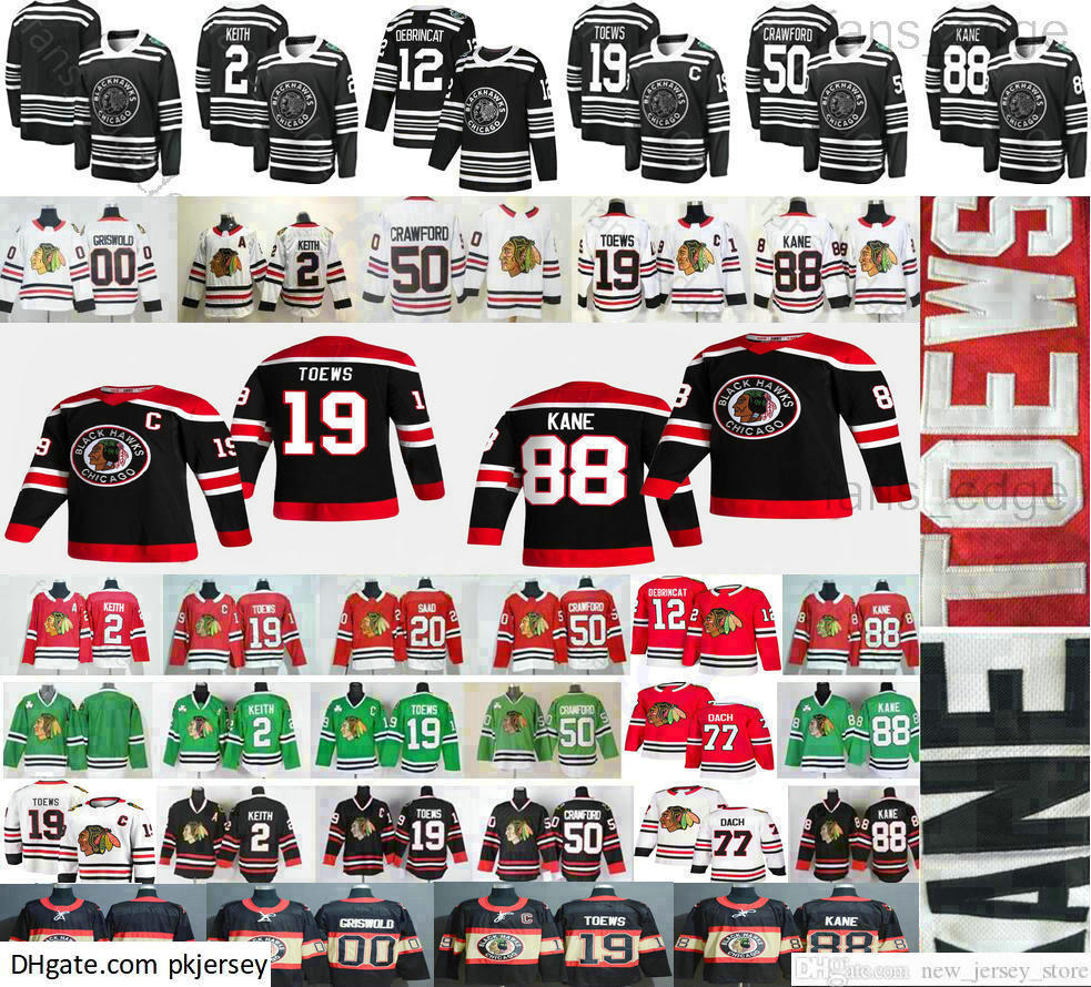 

2021 New Reverse Retro Chicago Blackhawks Jonathan Toews Patrick Kane Alex DeBrincat Keith Crawford Kirby Dach Clark Griswold Ice Hockey Jerseys, Black;red