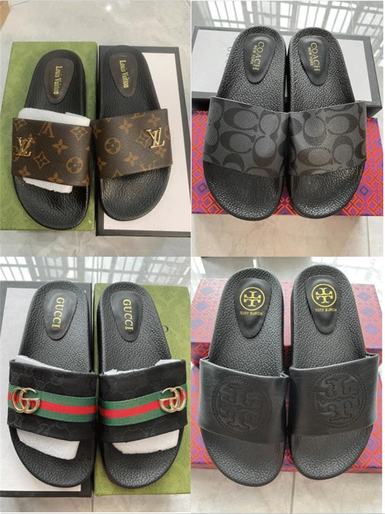 

GGYSLLVLouisVitton Men Women Slippers Beach Indoor Flat Sandals, Black