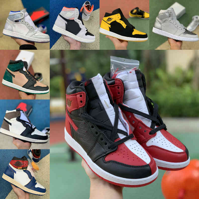 

wholesale pine Green 1 OG Travis Scotts X DARK MOCHA Origin Varsity Homage To Home Grey TOE Satin Backboard Banned Toe 1s Unc Sports Shoes, Q0248