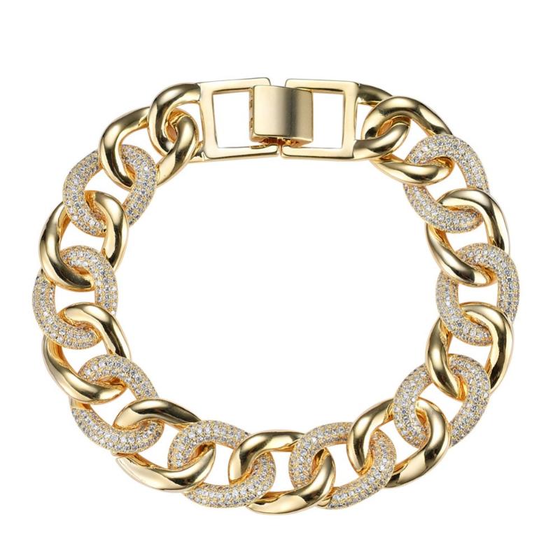 

Link, Chain 14mm 7.5inch Round Cuban Miami Bracelet Men Hip Hop Half CZ Paved Bling Iced Out Link Bangle Bracelets Jewelry, Black