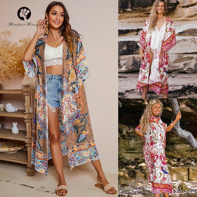 

Women' Swimwear Women Casual Loose Beach Cover Ups Floral Print Kimono Summer 2021 Boho Clothing Short Sleeve Shawl Cardigan Top Pareo Beac, Red