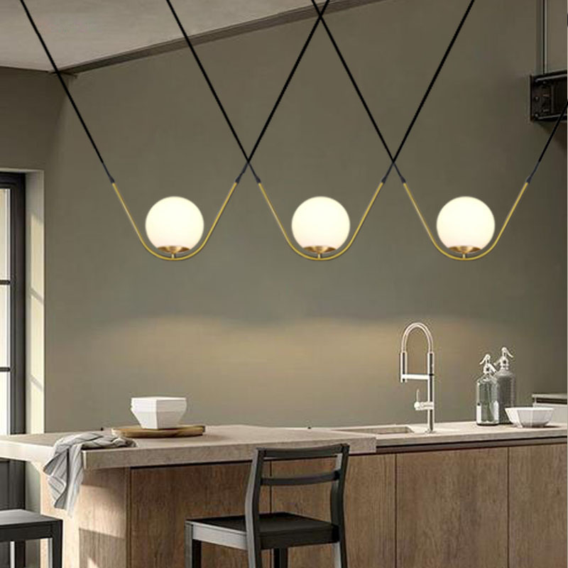 

Postmodern minimalist creative glass ball pendant lamp living room restaurant designer V-shaped tube bar small hanging lamp
