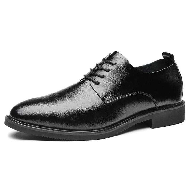 

2022 leather embossed casual business shoes men dress single soft soles comfortable youth, Black