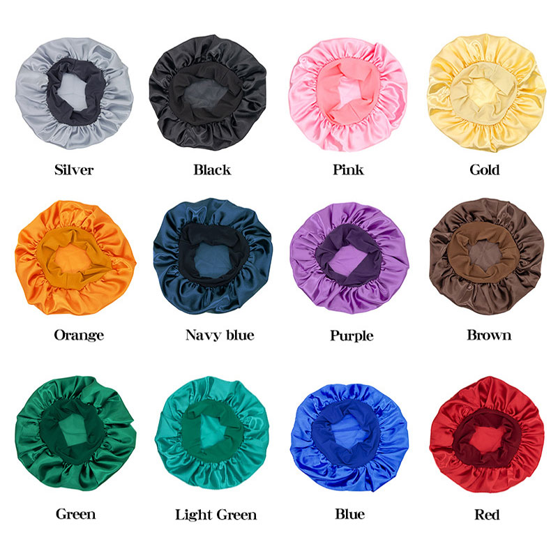 

Women Solid Color Wide Satin Bonnet Night Hat Sleep Caps Bath Headwear Hair Care Fashion Accessories