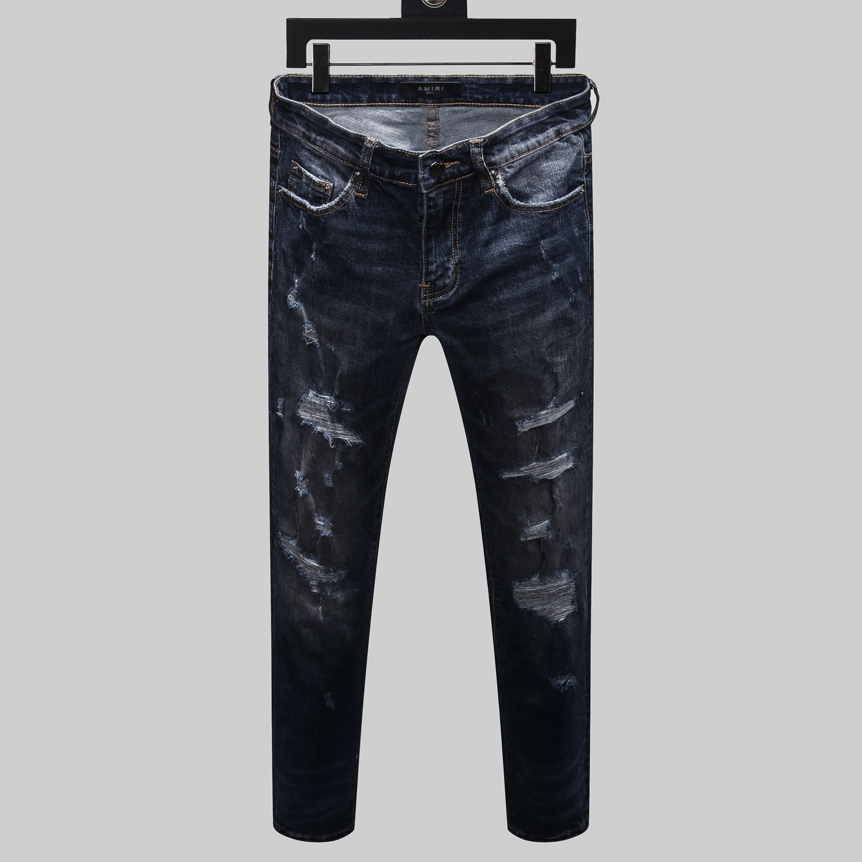 

2021 TikTok Mens Fashion Straight Slim Ripped Jeans Trousers Men Streetwear Motorcycle Biker Jean Pants Size 29-38 8137, Blue